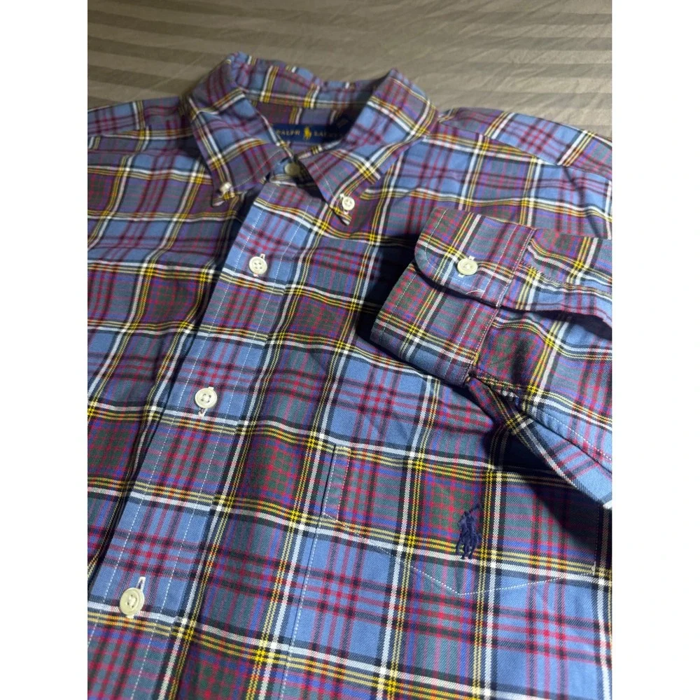 Ralph Lauren Mens XLT Blue Plaid‎ Long Sleeve Button Down Shirt Tall Pony Logo